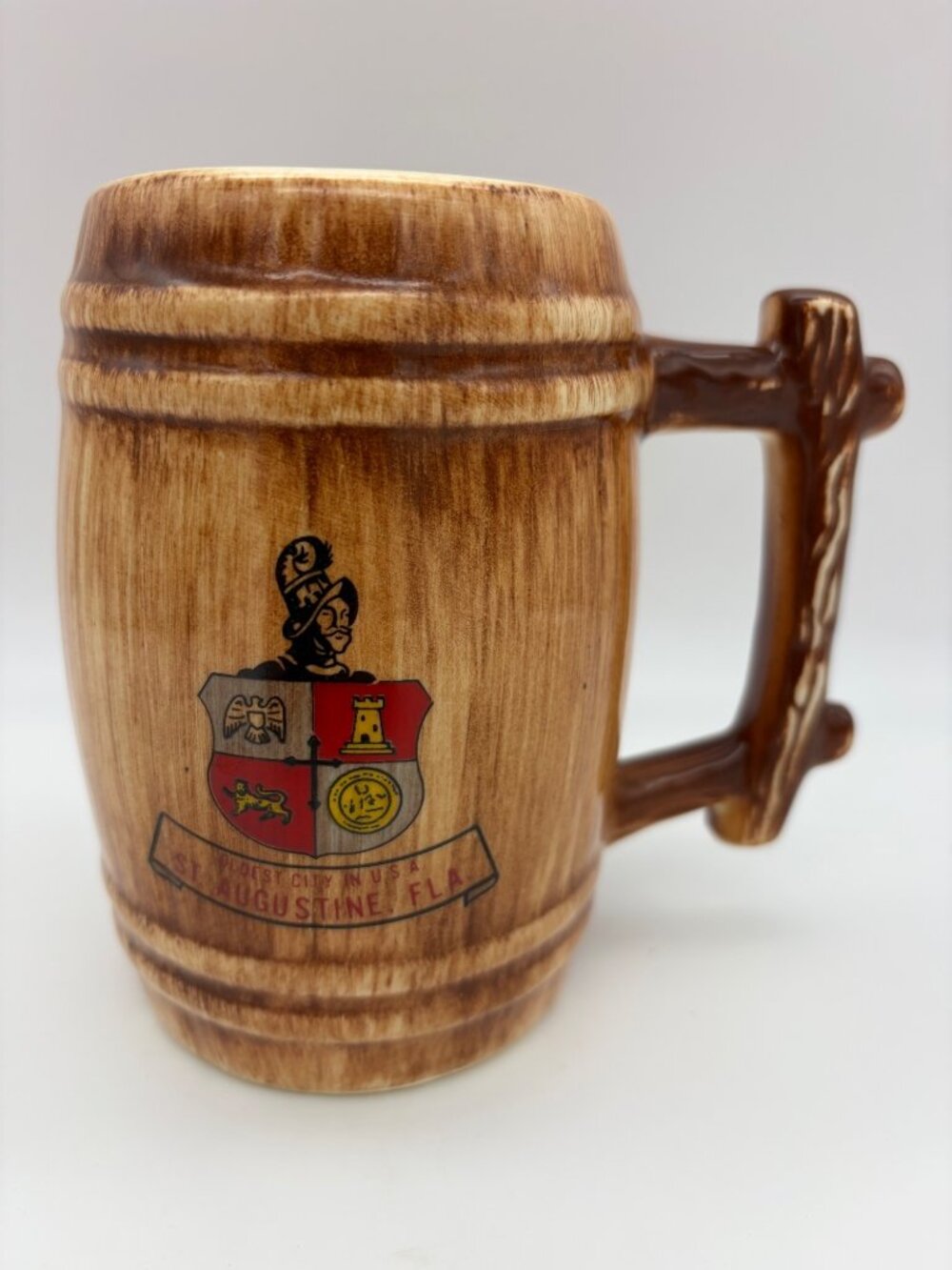Vintage St Augustine Florida Souvenir Ceramic Barrel Mug Oldest City USA 5.25 in